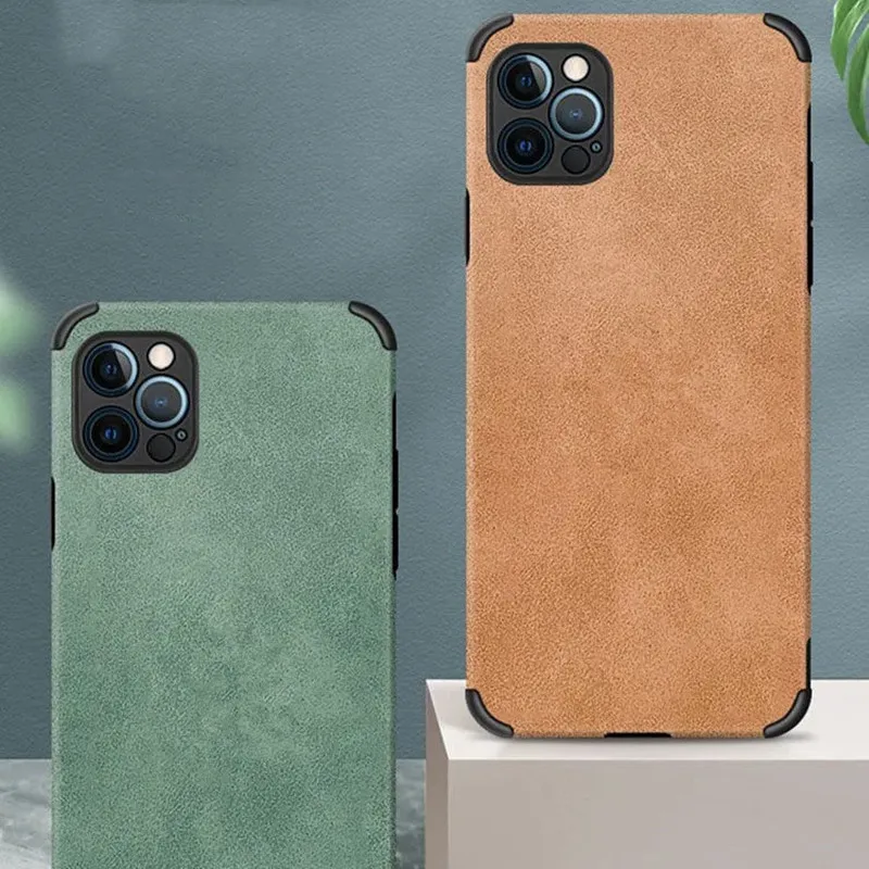 

Luxury Lambskin Leather Phone Case With Logo For Apple iPhone 11 12 13Pro Max Mini Retro Solid Carcasa Soft Silicone Cover hombr