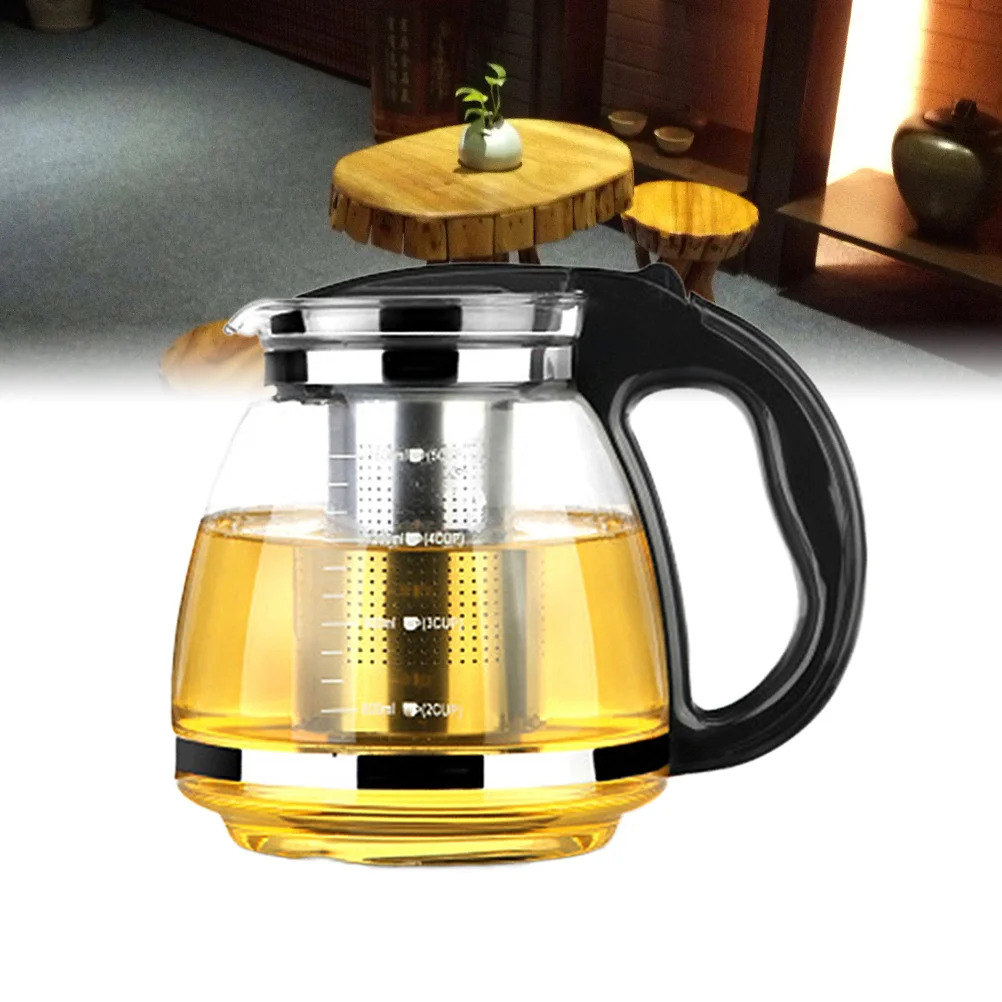 

2000ml Glass Teapot with Removable Infuser Scale Stovetop Tea Kettle Heat Resistant Glass Teapot for Loose Leaf Tea ( Black )