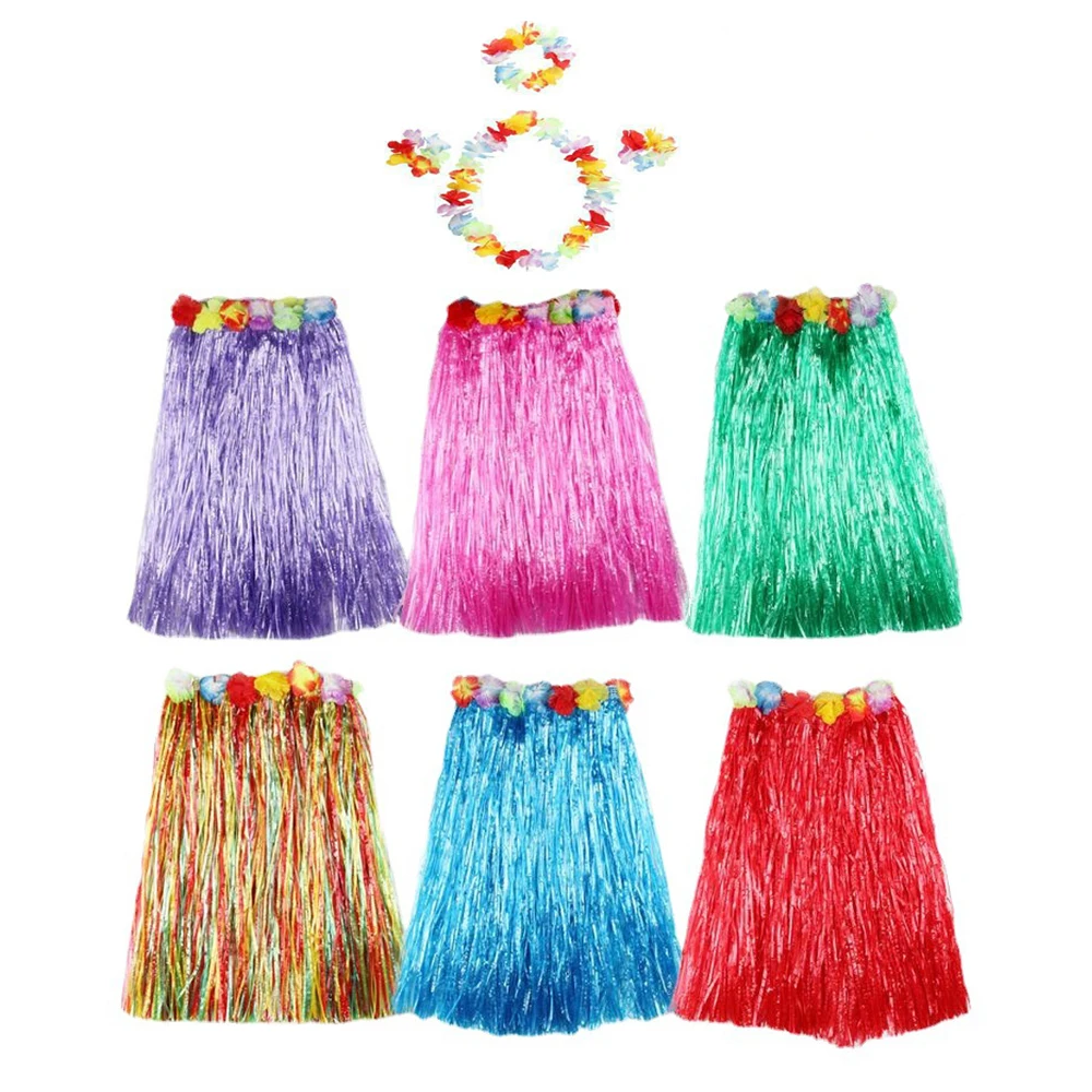 

40/60cm Adult Kid Hawaiian Party Hula Garland Grass Skirt Plastic Fibers Girl Dress Beach Dance Activity Performance Props