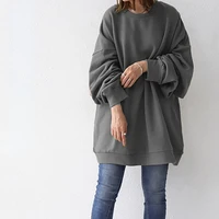 2022 fashion sweatshirt women spring autumn loose pullovers mid length cotton solid color clothes sweatshirt