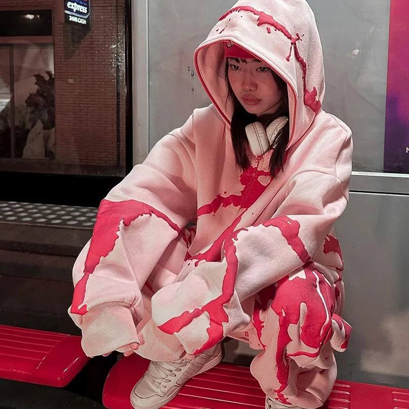 

Худи Y2K в готическом стиле с пузырьковым принтом для женщин и мужчин, Осенний пуловер большого размера в стиле Харадзюку с длинным рукавом, Повседневная рубашка на молнии с капюшоном, свитшоты