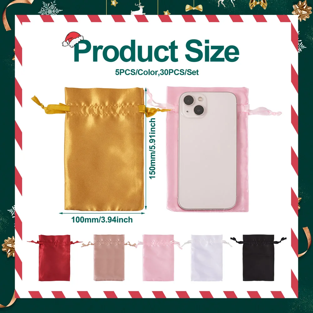 30Pcs Satin Gift Packing Pouches Drawstring Bags Candy Wedding Party Valentine's day Christmas Wedding Party Favor Storage