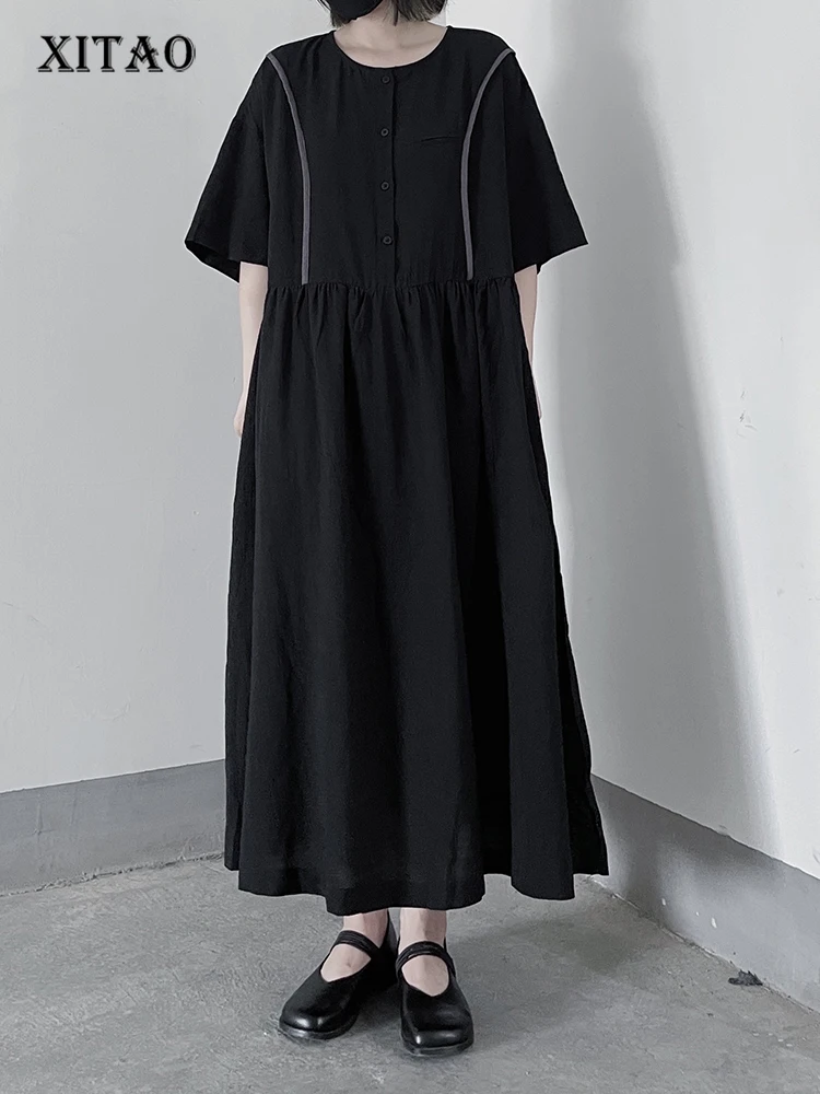 

XITAO Solid Casual Dress Women Korea Summer New Arrival Personality Fashion Loose O-neck Short Sleeve Ankle-length Dress WMD7145