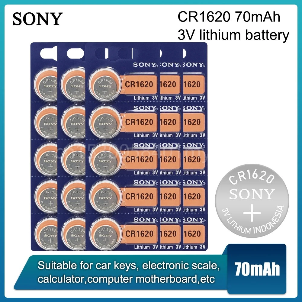

SONY 3V CR1620 Button Cell Batteries 1620 Cr1620 Lithium Part Battery Single Use for Car Key Watch Remote Control Toy