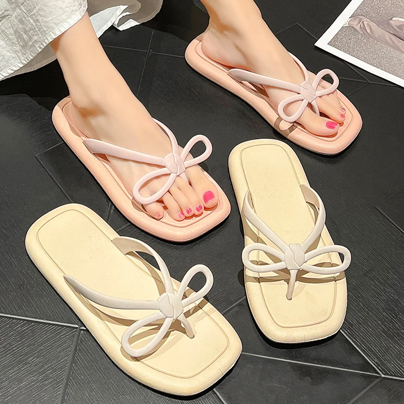 

Bow Flip Flops Summer Women Slippers Soft EVA Thick Platform Seaside clip-on Outdoor Beach Sandal Slippers Comfy Ladies Slides