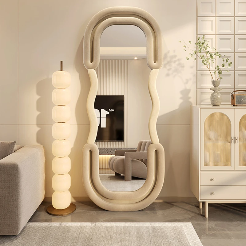 

Cute Modern decor Mirror Floor Standing Irregular Big Wavy Aesthetic Decorative Mirror Bedroom Wall Maiden Espejo Home Decor