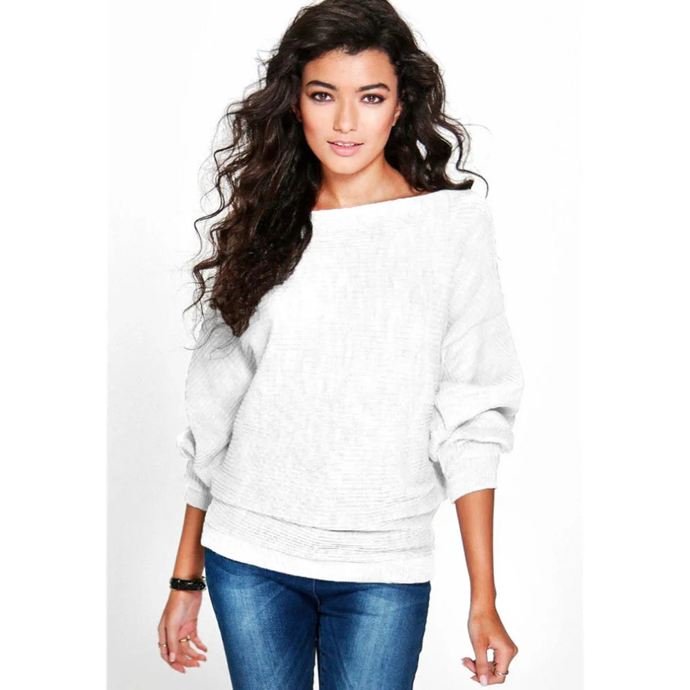 

GAOKE Autumn Winter Warm Knitted Sweater Women Casual Long Batwing Sleeve Solid Pullovers Woman Female Thin Sweate Clothes