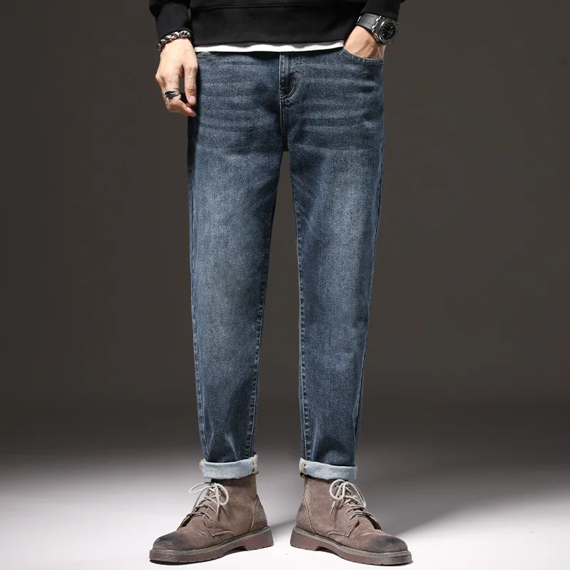 jeans men's cotton elastic comfortable small straight slim men's pants fashion trend youth casual versatile trousers