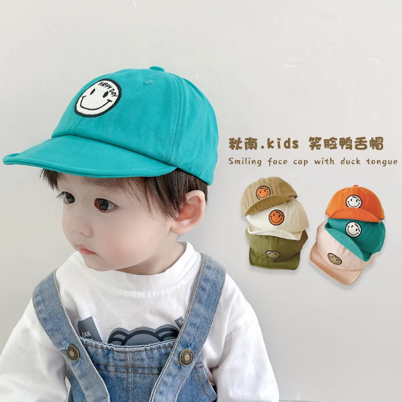 

2023 New Baby Summer Baseball Cap Cute Smiley Embroidery Baby Boy Girl Sun Hats Outdoor Toddler Peaked Cap Kids Adjustable Caps
