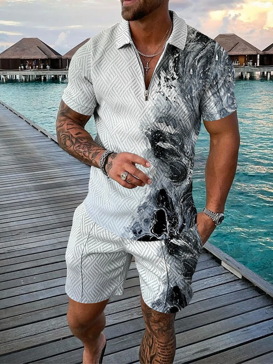 Summer Trendy Casual Sports Short Sleeve Shorts Two-Piece Sports Leisure Beach Surfing Essential Men's Suit