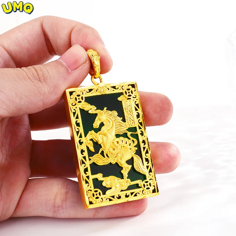 

Копия чистого 24-каратного золота инкрустированный нефритом Новый обсидиан зеленая бирка для мужчин и женщин Мужчины матачун может быть соч...