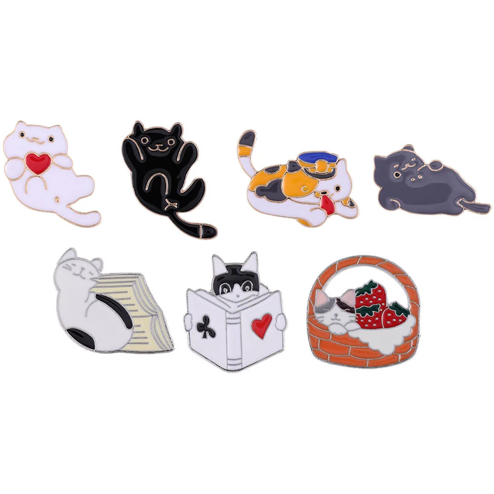 7 Pcs Cartoon Cat Vintage Backpack Back Bag Woman Backpack Aesthetic Creative Animal Retro Vintage Lovely Cute