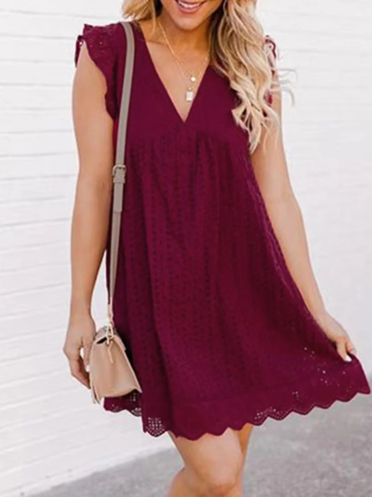 Сексуальное платье с глубоким V-образным вырезом, вышивкой и кружевными рукавами, весеннее платье с оборками, на лето, с эластичным поясом, офисное платье.Сексуальное платье с глубоким V-образным вырезом, вышивкой и кружевными рукавами, весенние платья с 