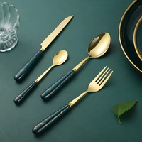 golden household ceramic handle cutlery set 1pcs set flatware stainless steel forks knives spoons set travel tableware high end