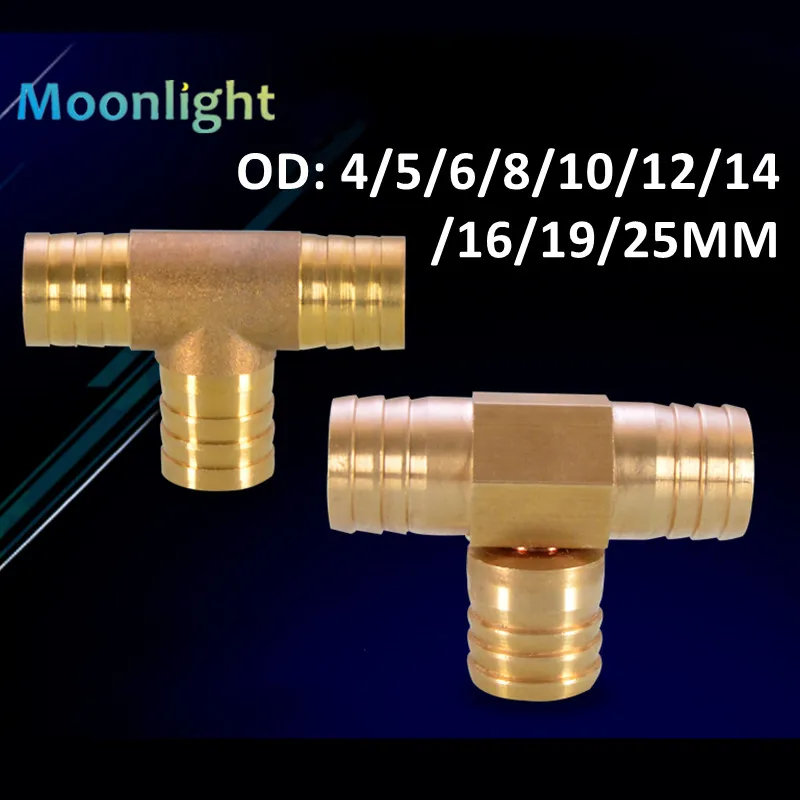 

1PC Brass Barb Pipe Fitting T Type 3 way connector For 4mm 5mm 6mm 8mm 10mm 12mm 14mm 16mm 19mm hose copper Pagoda Tube Fittings