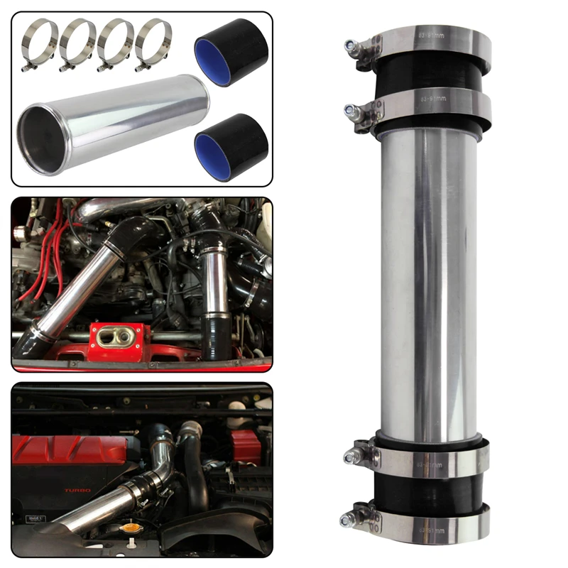 

76 мм, 3 дюйма, алюминиевый трубопровод для турбо-интеркулера + 2 силиконовых шланга + 4 Т-образных зажима, черный/синий/красный