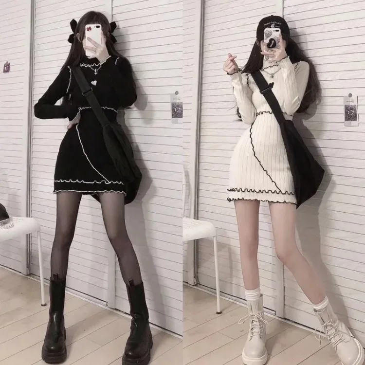 Vestidos De Mujer женское вязаное платье облегающее тонкое дикое с длинным рукавом гриб