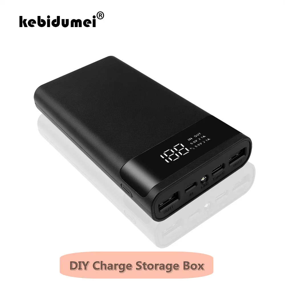 KBT Diy 충전 저장 상자 듀얼 USB 마이크로 USB 유형 C 보조베터리 쉘 5V DIY 4/6*18650 배터리없이 배터리