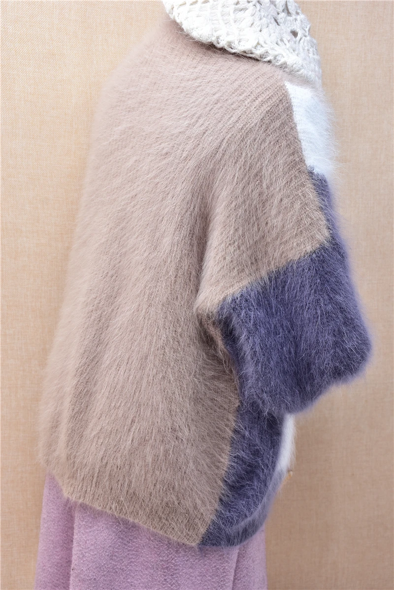 Женская осенне-зимняя модная вязаная водолазка из волосатого ангорского кролика