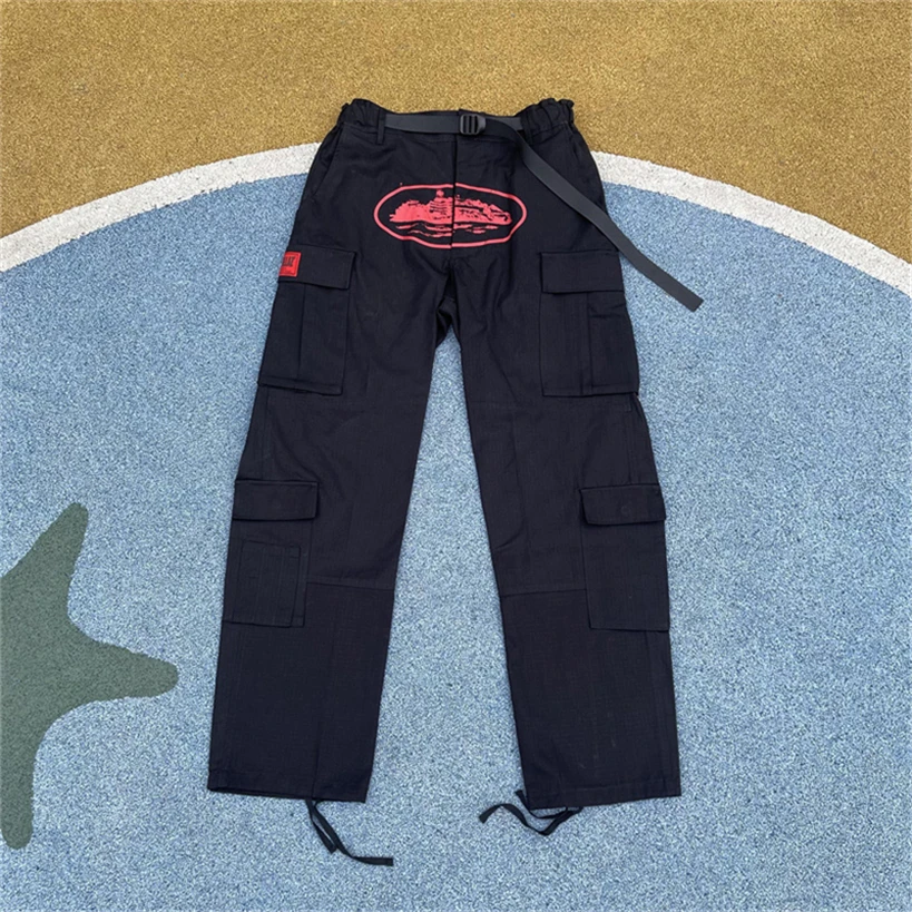 

Corteiz Men's Cargoes Pants Red Logo Loose Combat Trouser Original Quality Uk Push Plus Size Clothing