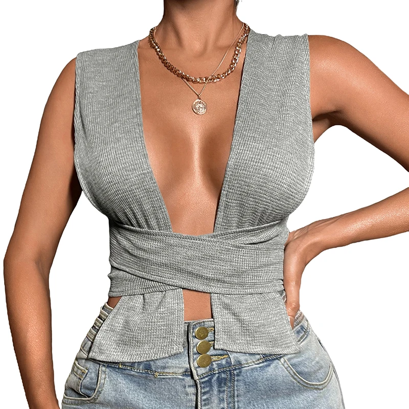

Женский ажурный жилет без рукавов, Майки с перекрестными лямками, однотонная Базовая кофта