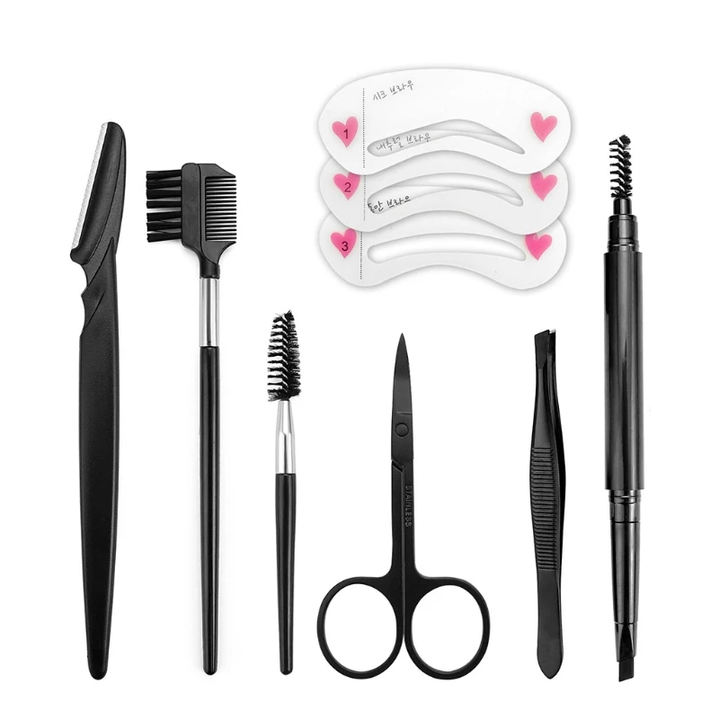 

Q1QD Eyebrow Trimmer Eyebrow Razor Brow Shaper Kit Eyebrow Scissors Eyebrow Comb Face Tweezers Eyelash Brush Makeup Tool Set