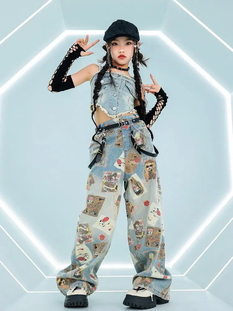 Крутая укороченная майка в стиле хип-хоп для девочек свободные джинсы покера