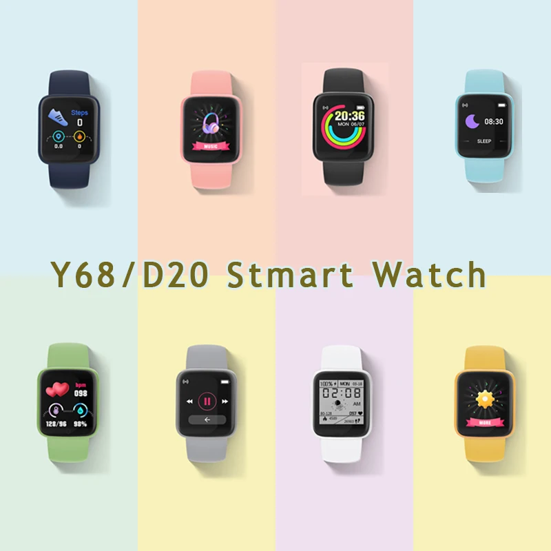 

Smart Watch Colorful Fashion Bracelet Tracker Heart Rate Monitor Pressure Bluetooth Smartwatch Digital Men Women Watch Y68 D20