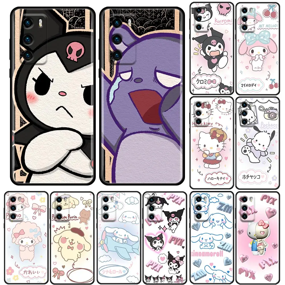 

Cute Hello Kitty kuromi Anime Cartoon Phone Case For Huawei P50 P50E P40 P30 P20 P10 Smart 2021 Pro Lite Plus Cover Fundas Coque