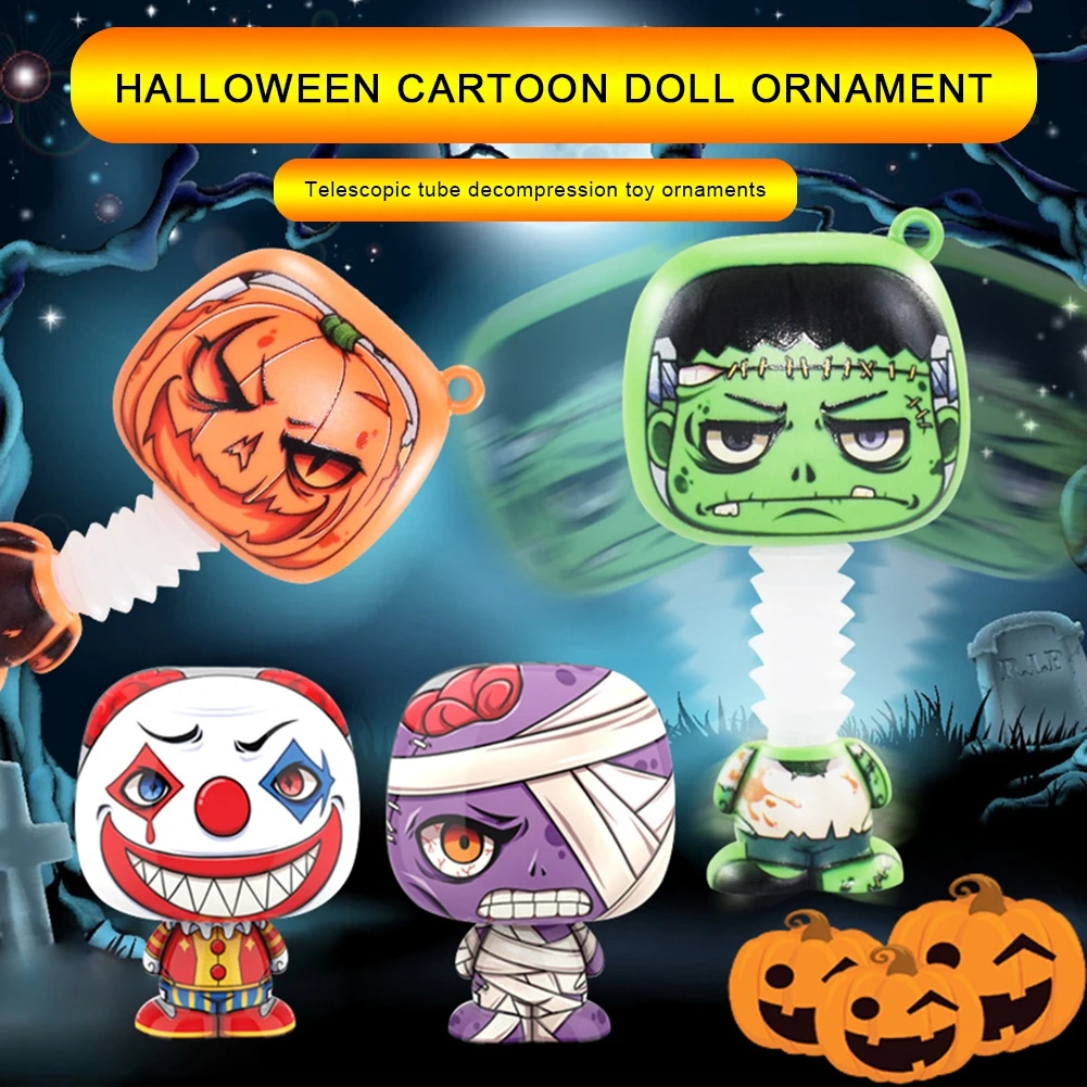 

Halloween Cartoon Doll Flexible Decompress Toys with Light Horror Ornament for Home Decor Party Props Holiday Gifts