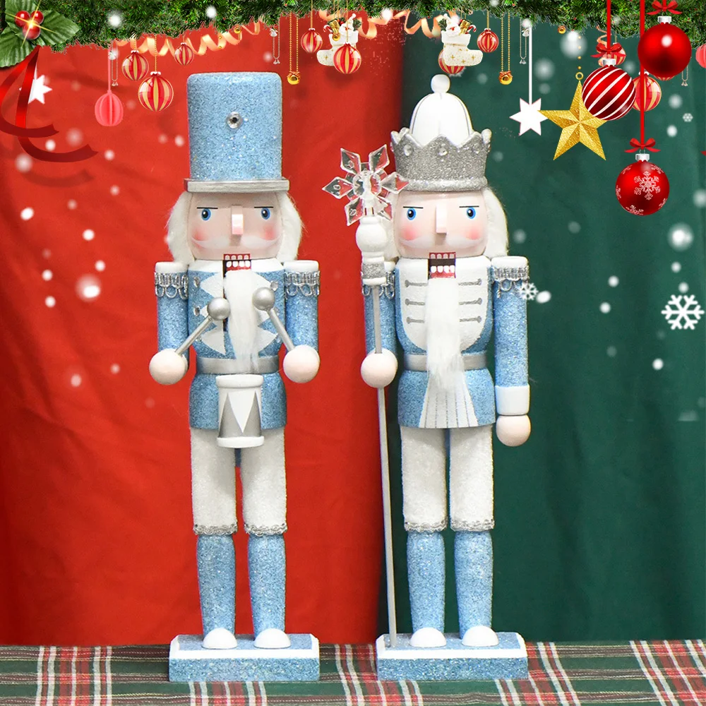 

30CM Nutcracker Wooden Soldier Doll Blue King Drummer Puppet Walnut Handcraft Christmas Ctmas Gift Festival Ornament Home Decor