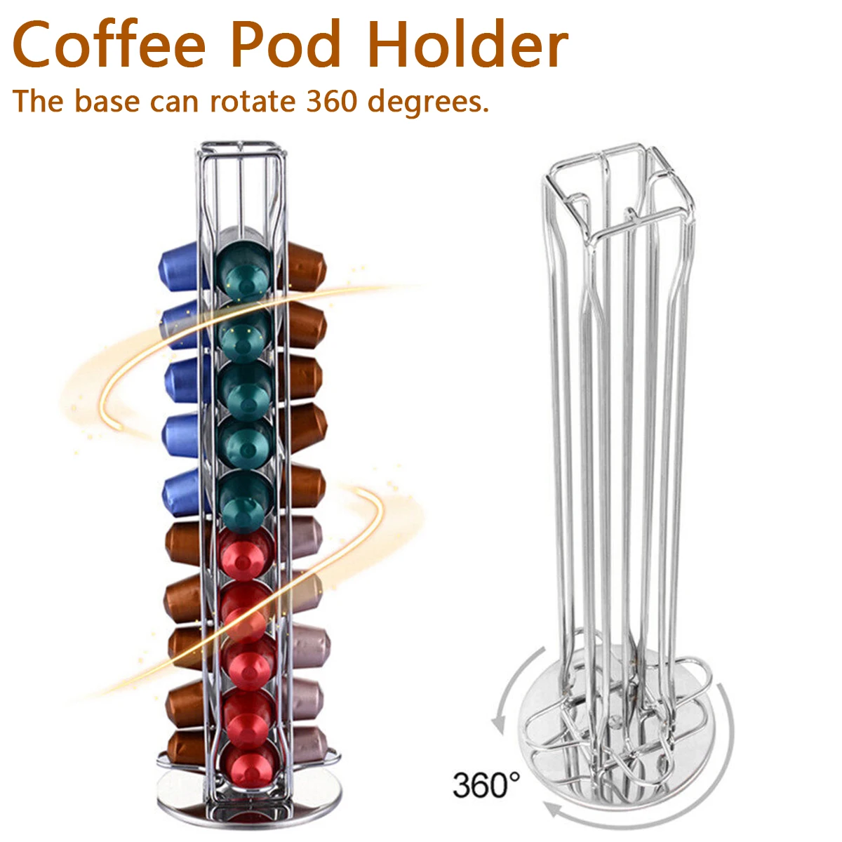 

Coffee Pods Holder Rotating Coffee Pod Organizer Sturdy Iron Coffee Capsules Holder Space Saving Large Capacity Coffee Capsules