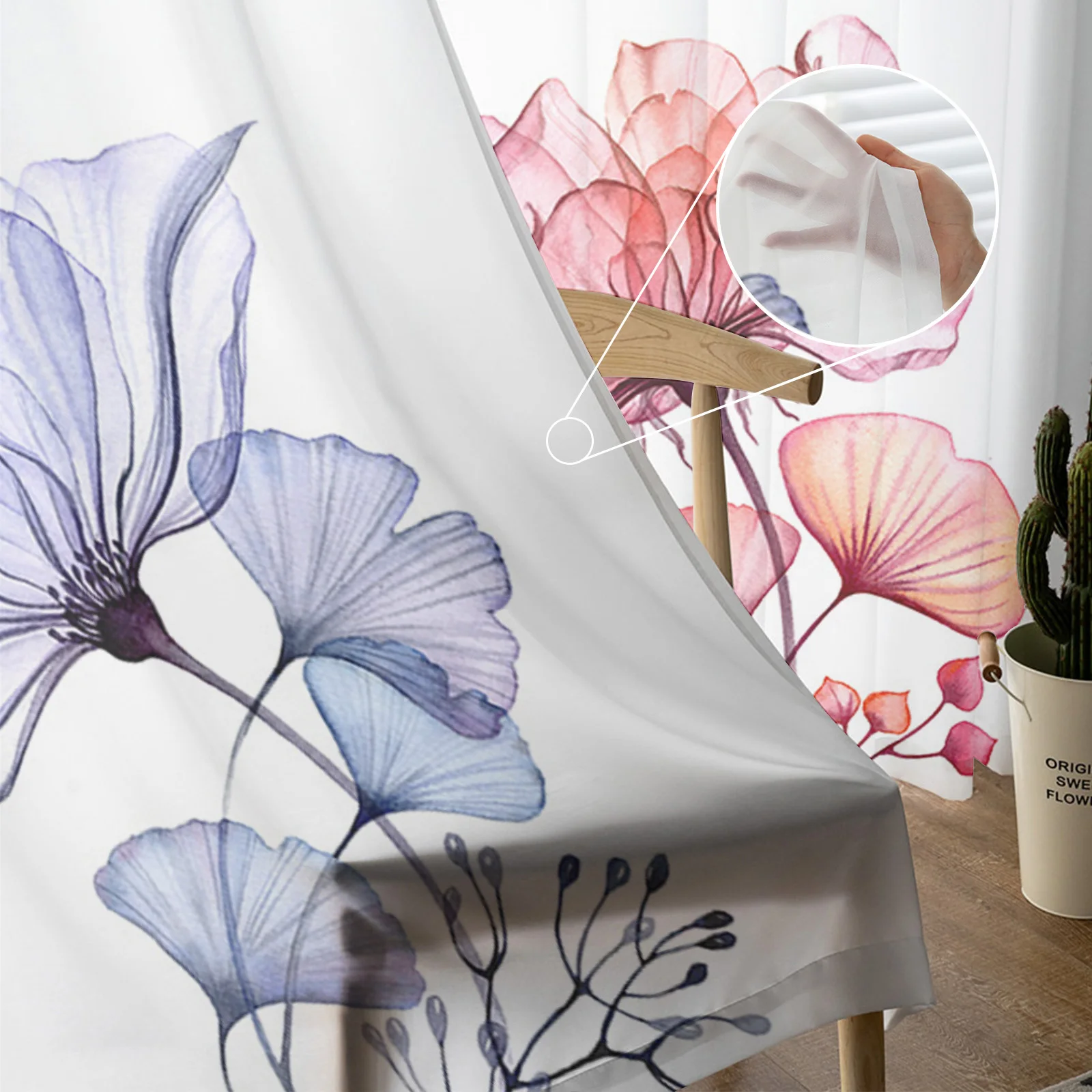 Прозрачные тюлевые занавески с акварельными цветами шторы для гостиной дома