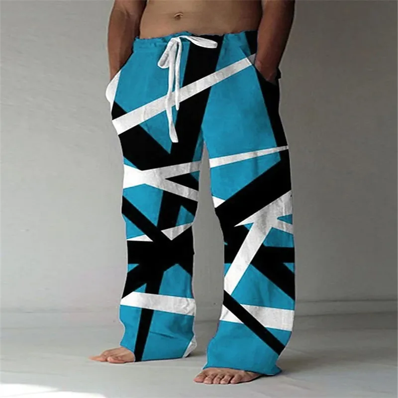 Geometric Patterns Men's Pants Casual Pocket Wide Leg Pant Full Length Drawstring Man Sport Pants Skull 3D Slacks Streetwear