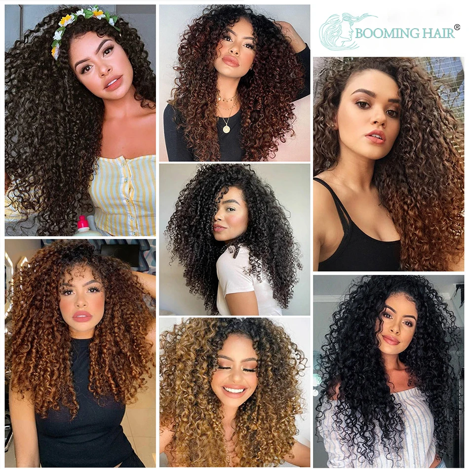 Synthetic Clip In Hair Extension Full Head Long 26”140g Afro Kinky Curly Fake Hair Pieces Clip-on Blacke Brown hairpin For Women images - 6