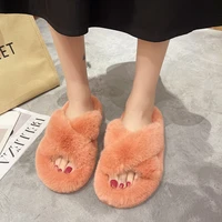 2022 winter warm women furry furry slippers home fluffy soft indoor slippers thick flat shoes non slip indoor home cotton shoes