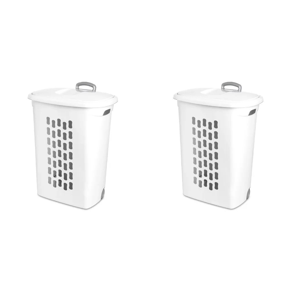 

Ultra™ Wheeled Laundry Hamper Plastic, White, Set of 2 Bag Washing Bin Organizer
