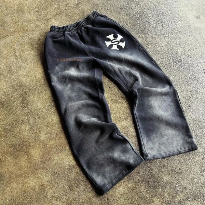 Уличные широкие повседневные брюки для мужчин и женщин прямые с принтом American Tide