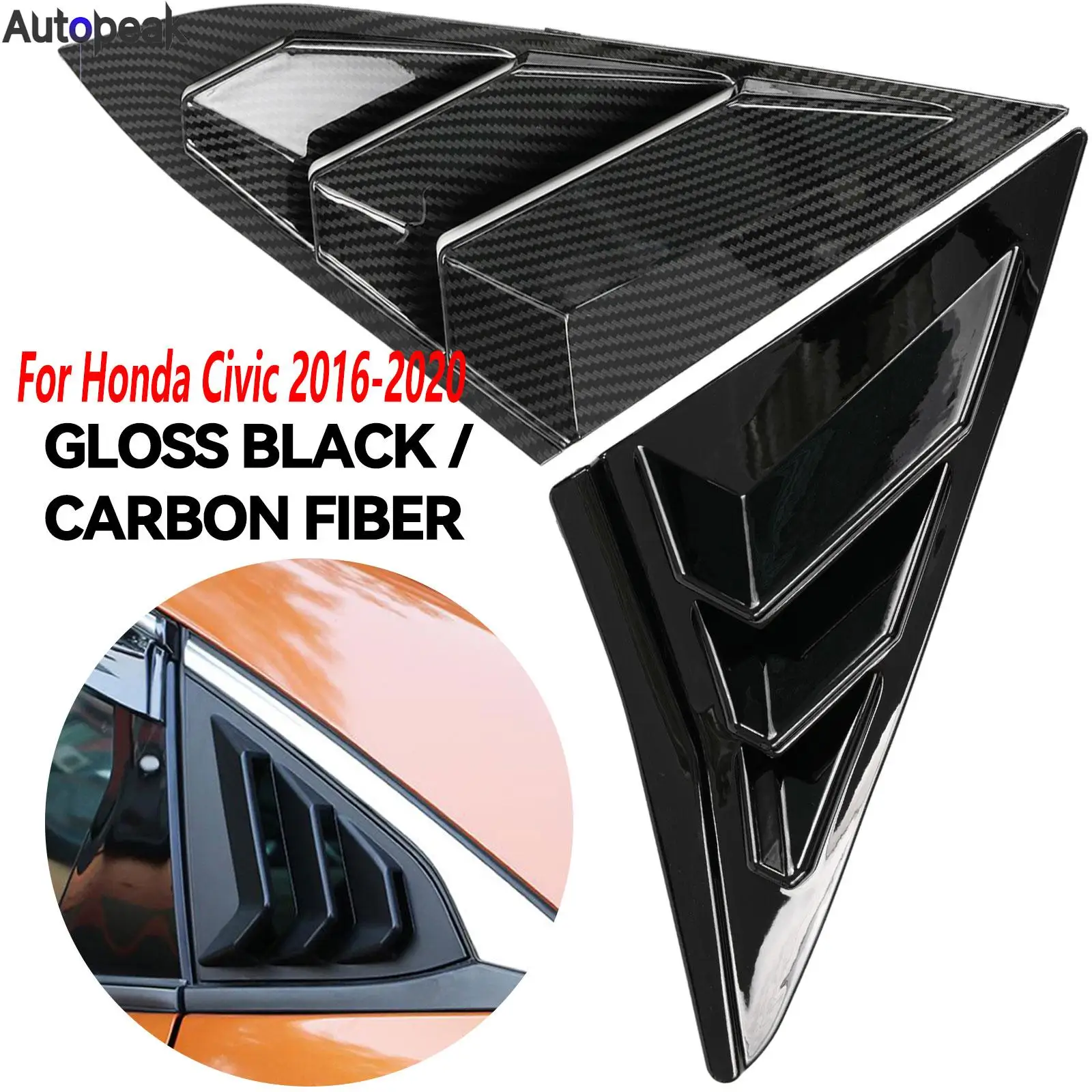 

Rear Side Window Louvers Air Vent Scoop Shades Cover Trim Blinds Panel Fit For Honda Civic 10th 2016-2020 Carbon Accessories ABS