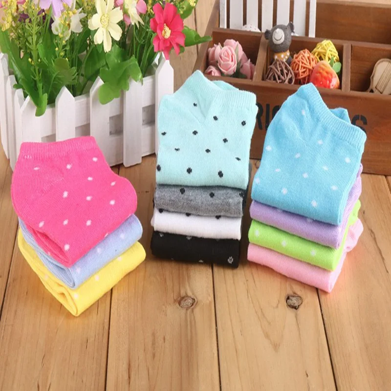 10pairs Women's Socks Candy Color Solid Color Love Dots Ankle Socks Low Cut Socks