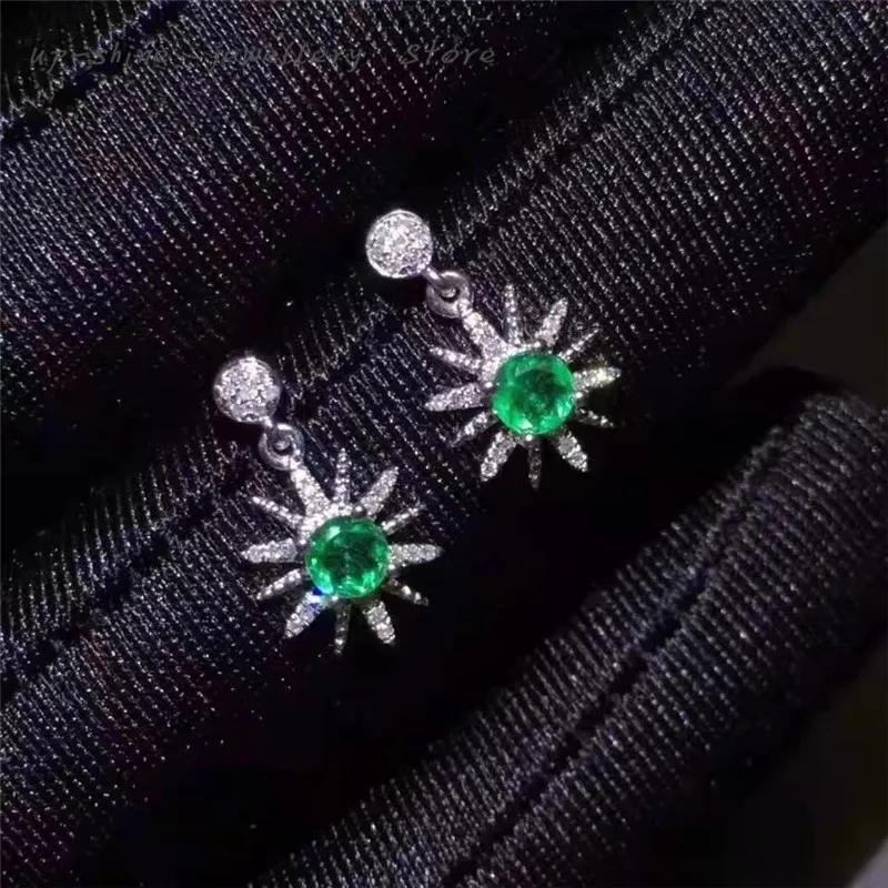 

925 Silver Fashion Earrings Electroplated 18k Gold Seiko Crafted Inlaid Natural Emerald Party Must-Have Jewelry