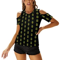 pineapple t shirt fruit cold shoulder street style short sleeve womens new fashion t shirt u neck tee