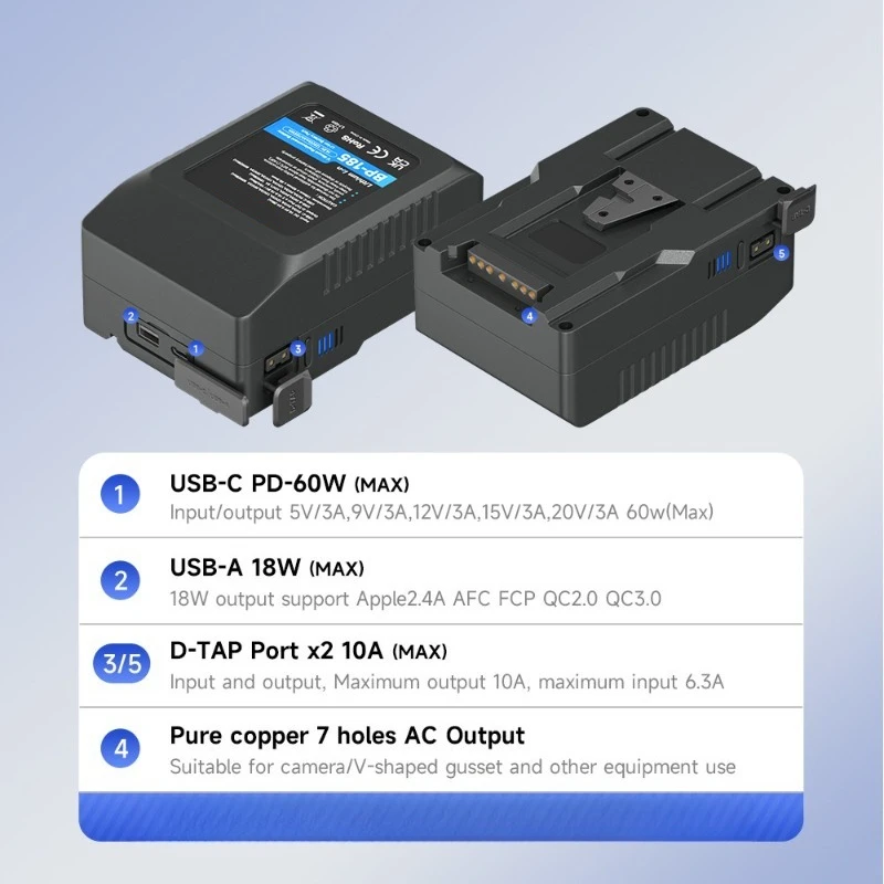 V Mount V-Lock BP-185 Аккумулятор 14,8 В 12500 мАч TPYE-C PD60W Быстрая зарядка для камеры Sony Broadcast Studio Light Fill Light Монитор (art.: 3920d41ed2972) - 3920d41ed2972