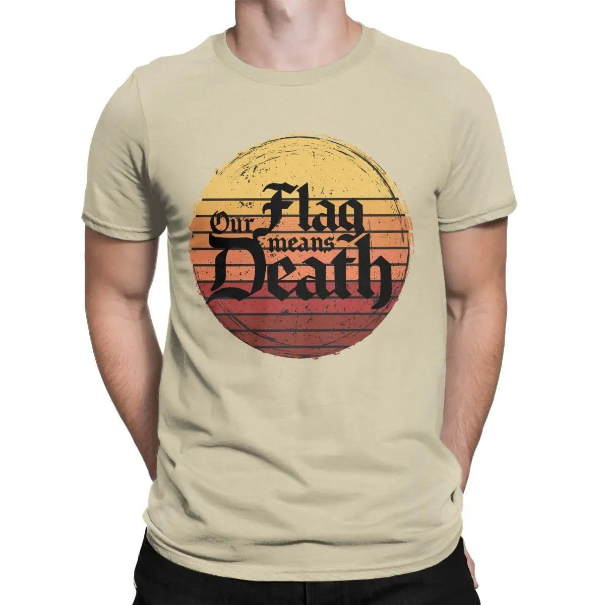 Our Flag Means Death On Retro Sunset Men's T Shirts Novelty Tee Shirt Short Sleeve Round Collar T-Shirt Cotton Unique Clothing