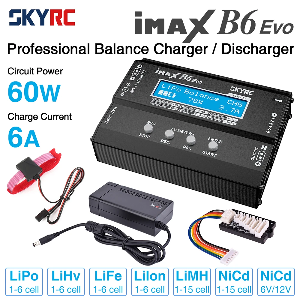 SKYRC B6 EVO Balance Charger + Adapter Bluetooth Dongle for 6S LiPo LiHV LiFe Battery