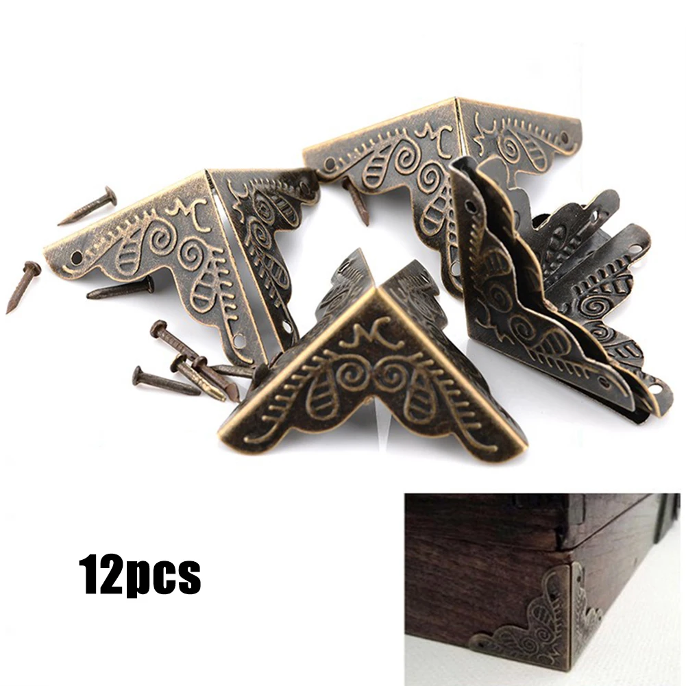 

12X Case Box Corners Brackets Furniture Decor Triangle Carved Corner Protector Case Furniture Iron Metal Corner Protector Guard