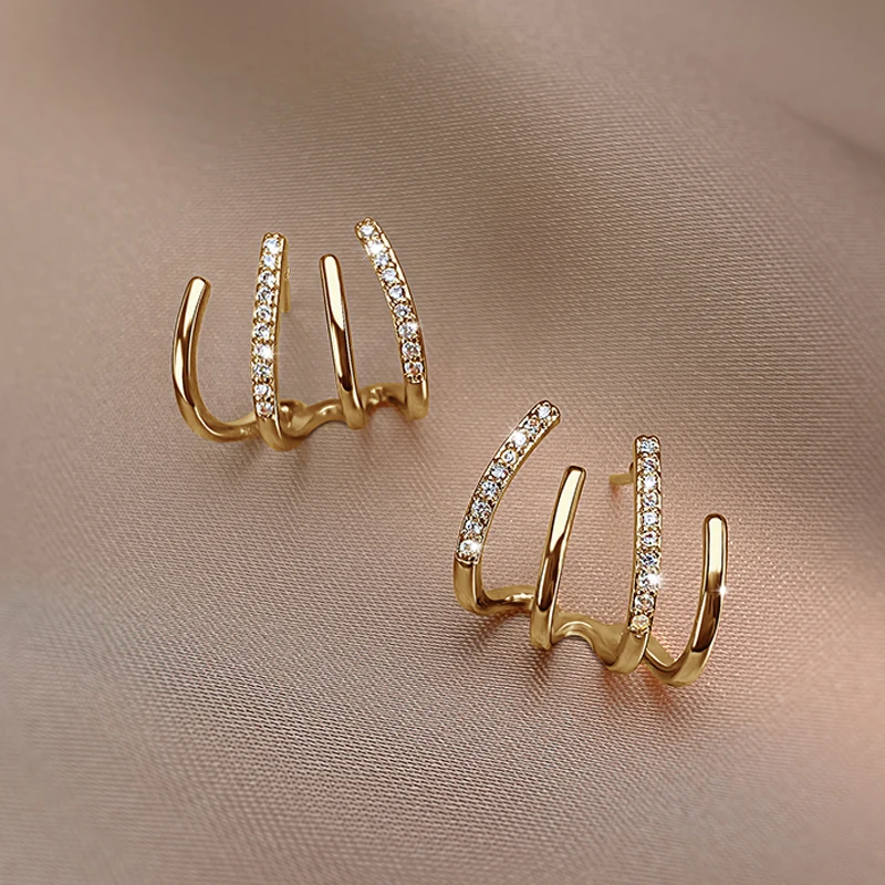 

Korean Style Shiny 4 Claws Ear Stud Earrings for Women Exquisite 3A Zircon Multilayer Earring 2022 Trend Girls Jewelry