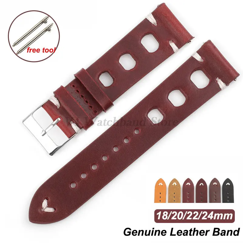 

Браслет Wacth из натуральной кожи, дышащий ретро-браслет из воловьей кожи с большим отверстием для наручных часов, 18 20 22 24 мм