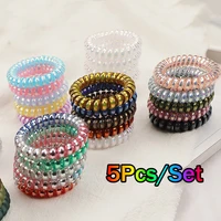 5pcsset spiral coil hair ties ponytail holder clear hair coil scrunchies moonlighting colorful hair ring rope for women girls