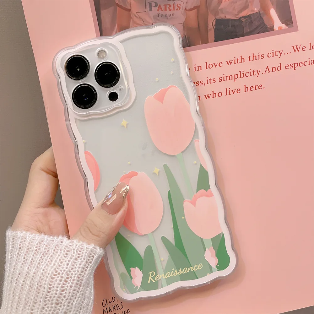 

Luxury Transparent starry sky sweet girls tulip Phone Case For iPhone 13 12 11 Pro Max Xr Xs Max X 7 8 Plus case Cute Soft cover